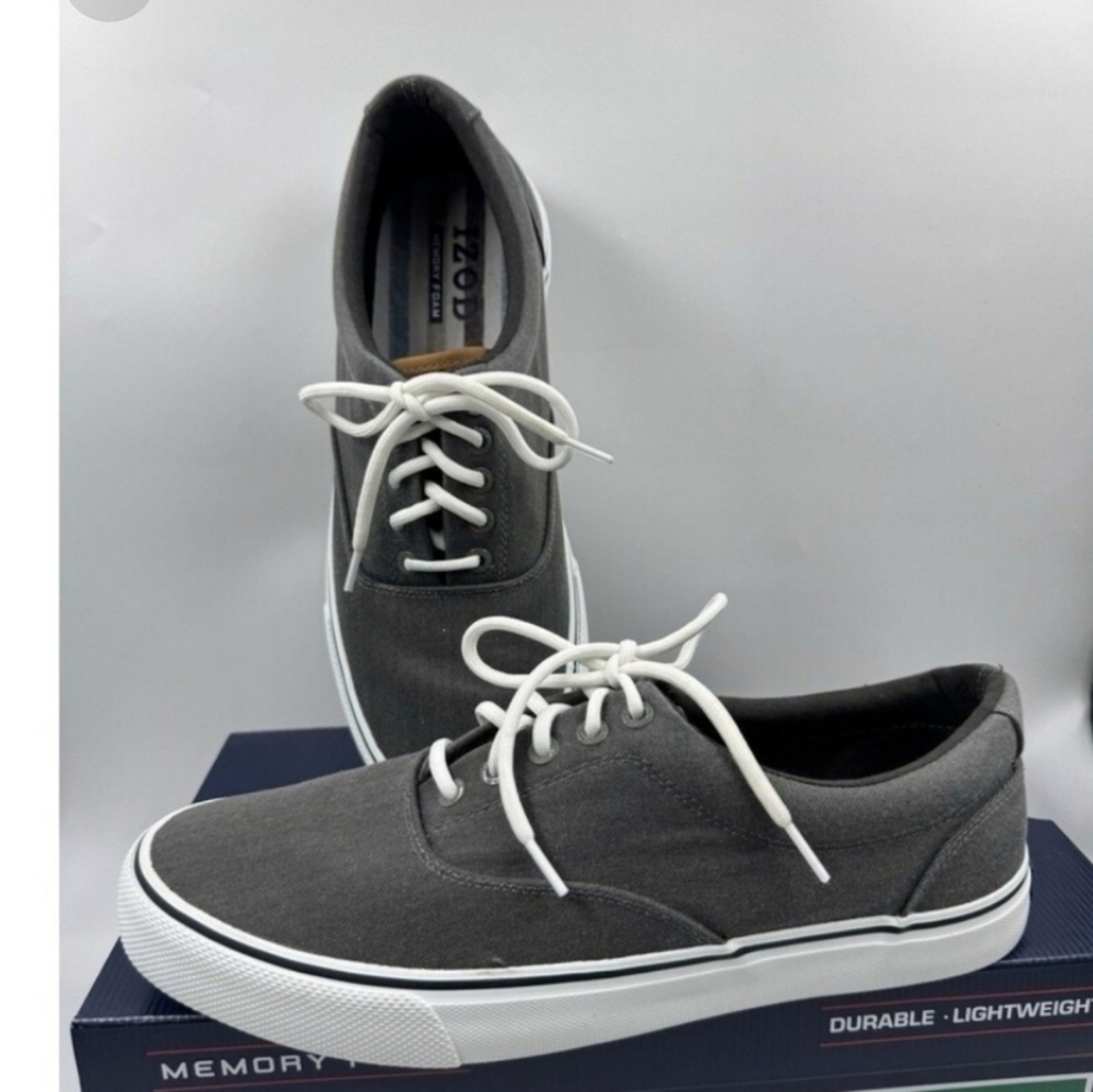 Izod Rangley Mens Canvas Lace Up Tennis Shoes Sneakers Grey New - Picture 2 of 6